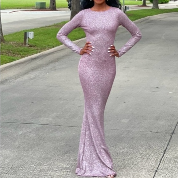 WINDSOR OPEN BACK GLITTER LONG SLEEVE MAXI DRESS - Picture 2 of 10